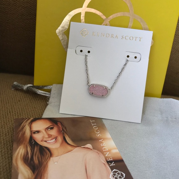 Kendra Scott Elisa Light Pink Druzy&Silver Pendant - Picture 3 of 8
